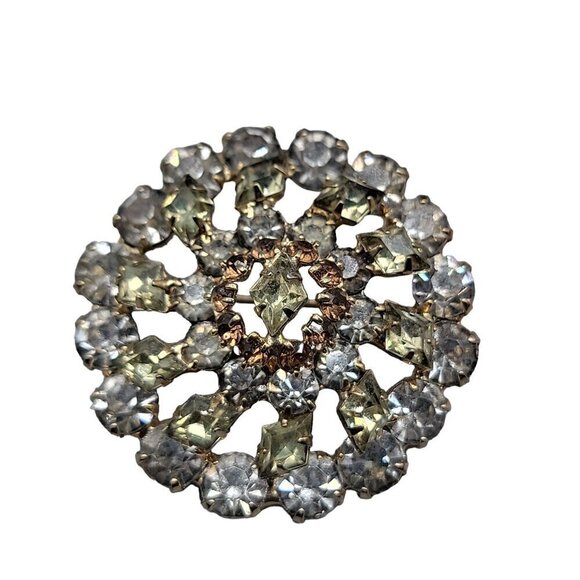 Sparkling Unsigned Rhinestone Brooch Brown Clear Green Stones - Picture 11 of 13